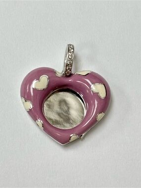 Aaron Basha 18K White Gold Diamond Purple Enamel Heart Locket Pendant